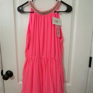 Women’s Neon Pink Beaded Halter Dress